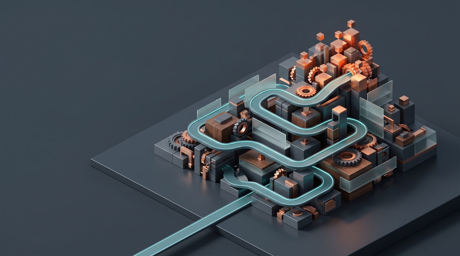 An isometric cluster of interlocking teal-lit mechanical gears, standing in for the free tools on this page.