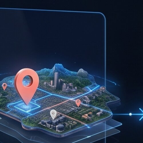 A dated pin dropping onto a map, representing the job becoming a location-aware record.