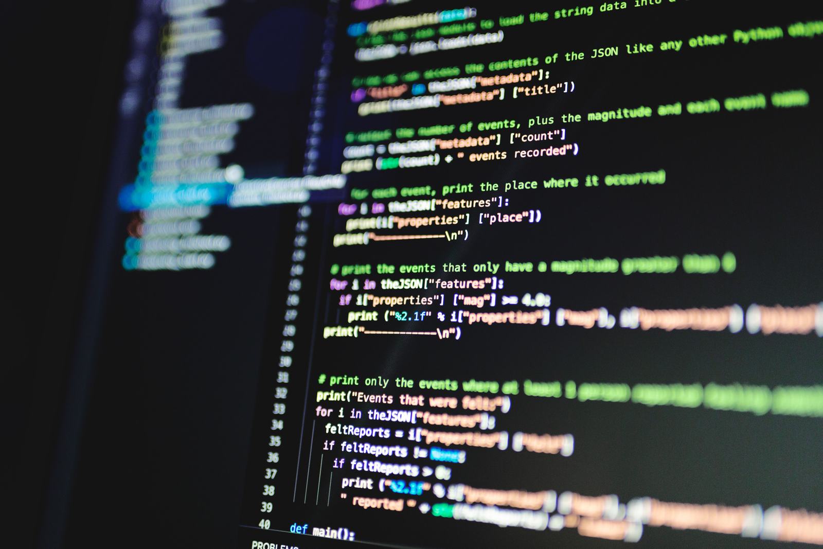 A close-up of JSON code on a screen, standing in for the structured data behind a home service website that tells Google what kind of business it actually is.